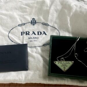 Prada Sterling Silver and Green Necklace